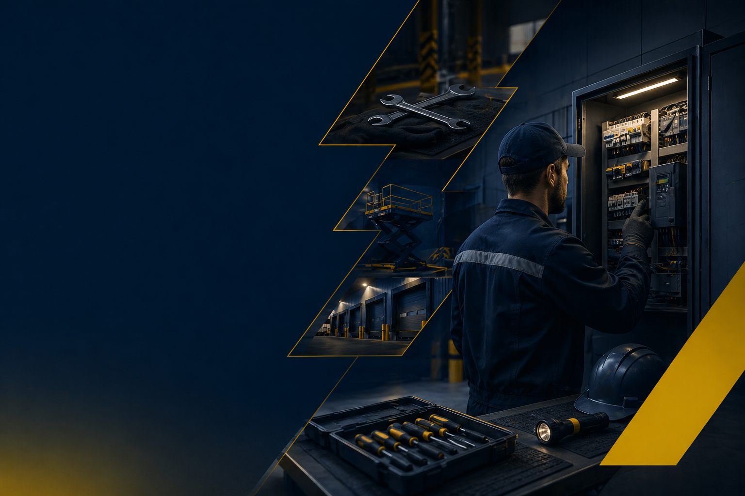 Technicien travaillant sur un équipement de quai commercial